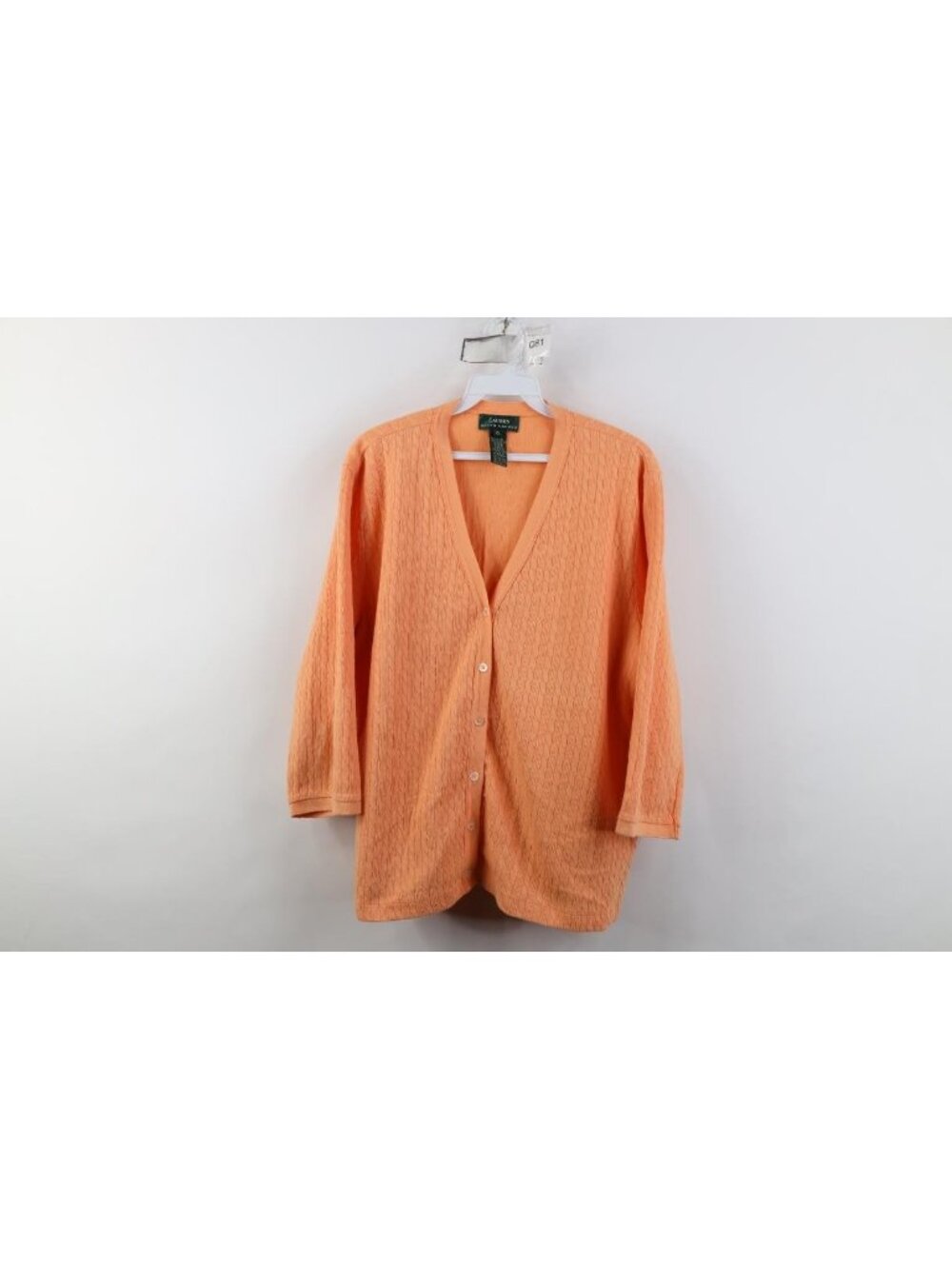 Vintage 90s Ralph Lauren Womens XL Cotton Cable Knit 3/4 Sleeve Cardigan Sweater